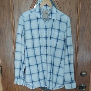 Men's White and Blue Checkered Shirt Large Tommy Bahamas